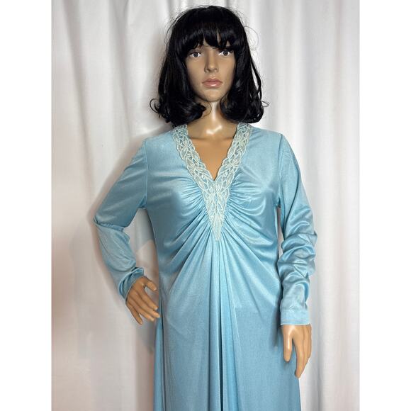 Vintage 60's OOAK unbranded laced V neck blue long sleeved maxi dress small - Picture 13 of 16